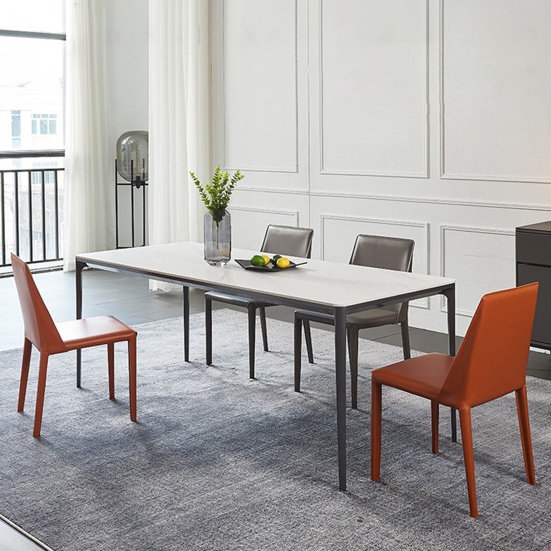 Minimalist Style Dining Table Set with Sintered Stone Table and PU Chairs