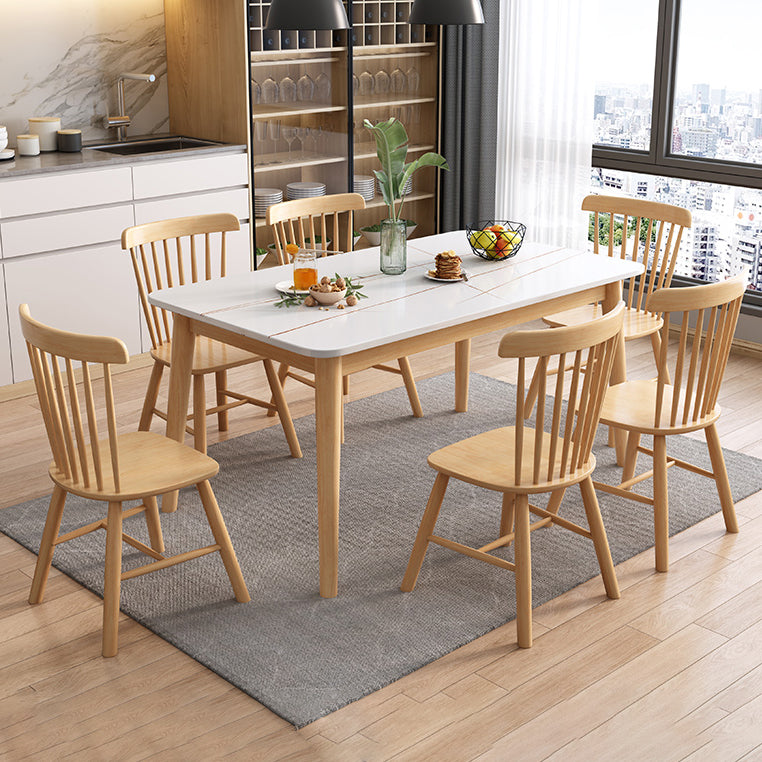 Modern Sintered Stone Dining Table¬†Set for 4/6 Dining Set with Rectangle Table and Windsor Chairs
