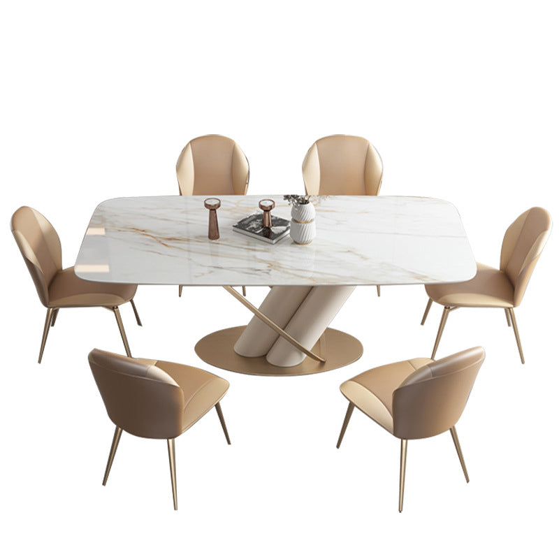 Minimalist Rectangle Dining Set for 4/6 with Glod Chairs Sintered Stone Dining Table with Metal Base