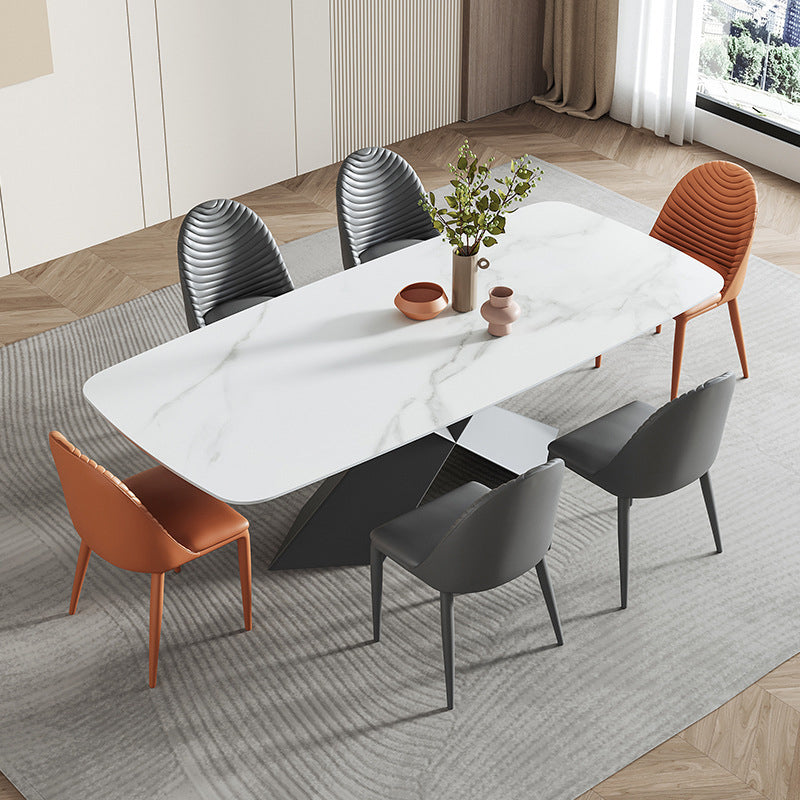 Contemporary Sintered Stone Dining Table Set of 5/7 with Rectangle Table Dining Set with Metal Base