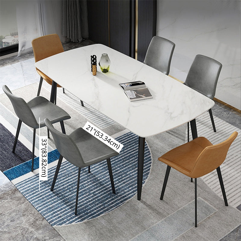 Modern Sintered Stone Table Set of 5/7 with Rectangle Table Dining Set with PU Leather  Chairs