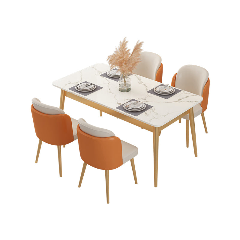 Modern Style Sintered Stone Standard Dining Set White Kitchen Dining Set with 4 Legs Base