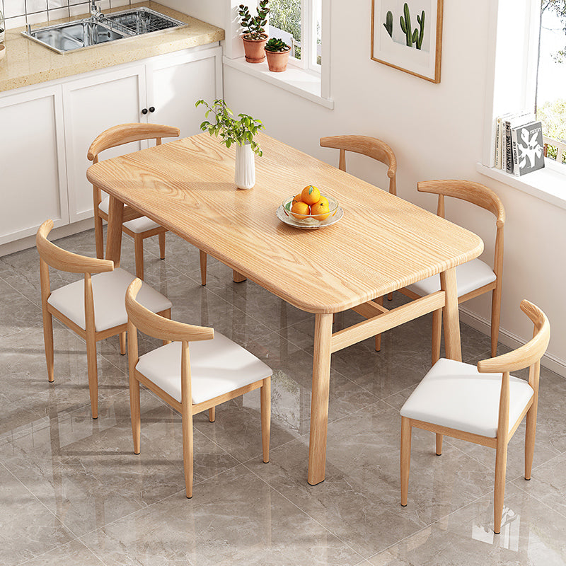 Contemporary Light Brown MDF Top Dining Set Rectangle Shape Kitchen Dining Set with 4 Legs Base