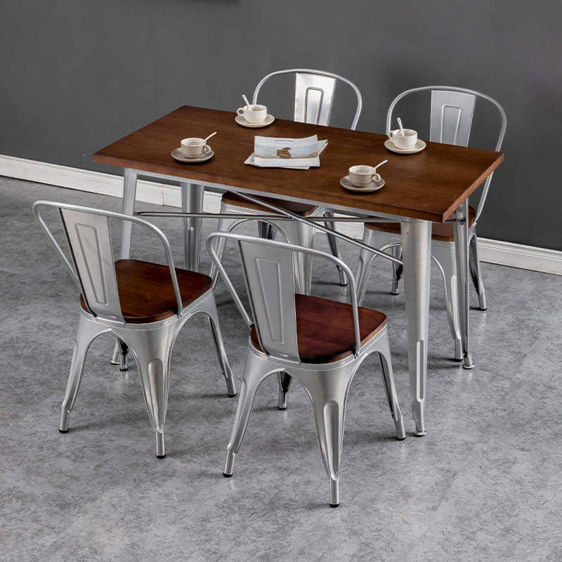 Industrial Style Solid Wood Dining Set with Metal 4 Legs Fixed Table Dinette Set for Restaurant