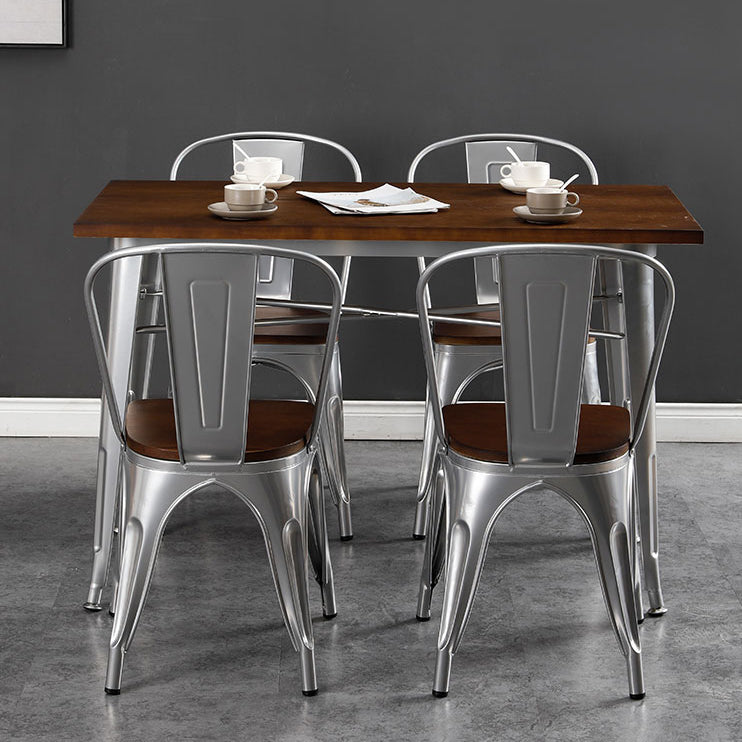 Industrial Style Solid Wood Dining Set with Metal 4 Legs Fixed Table Dinette Set for Restaurant