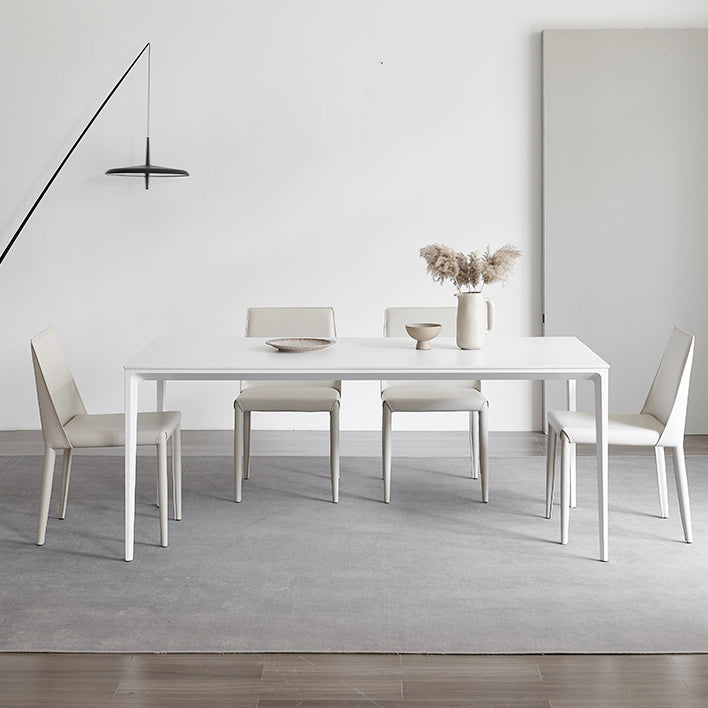 Modern Sintered Stone Table Set of 5/7 with Rectangle Table Dining Set with White Chairs