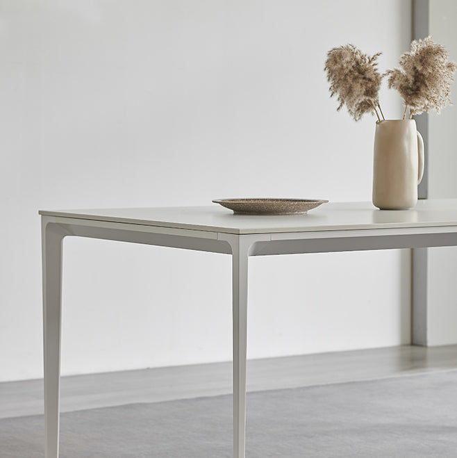 Modern Sintered Stone Table Set of 5/7 with Rectangle Table Dining Set with White Chairs