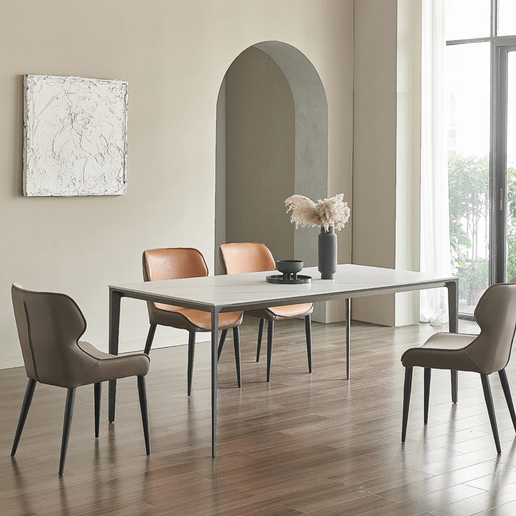 Modern Sintered Stone Table Set of 5/7 with Rectangle Table Dining Set with PU Leather  Chairs