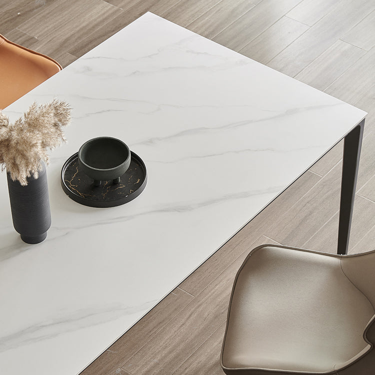 Modern Sintered Stone Table Set of 5/7 with Rectangle Table Dining Set with PU Leather  Chairs