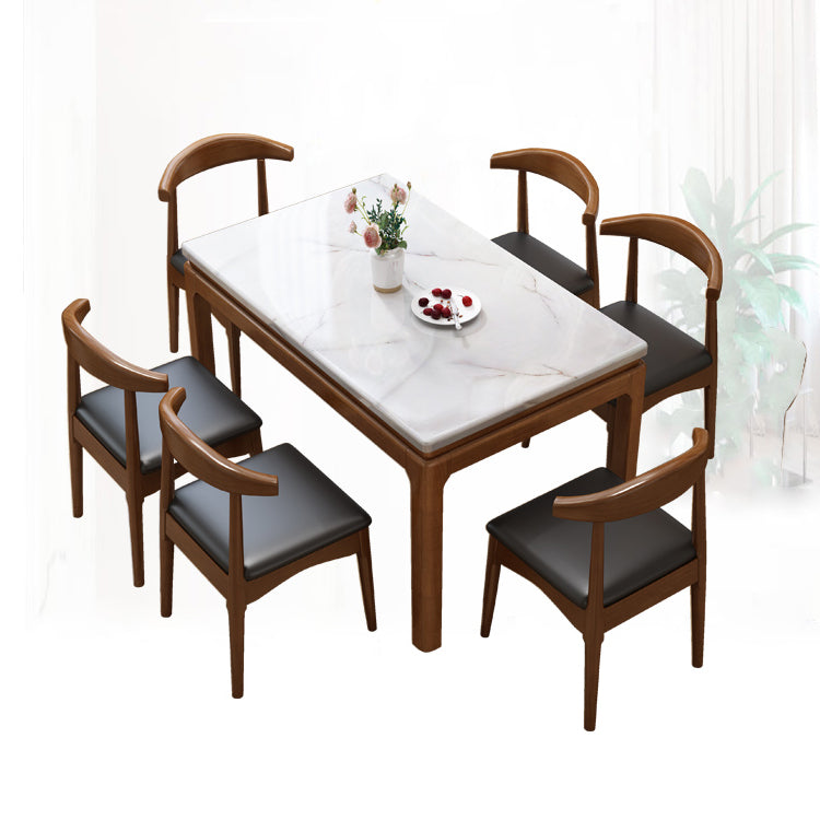 Traditional Fixed Marble Top Dining Room Table with 4 Solid Wood Legs for Kitchen Dining Set