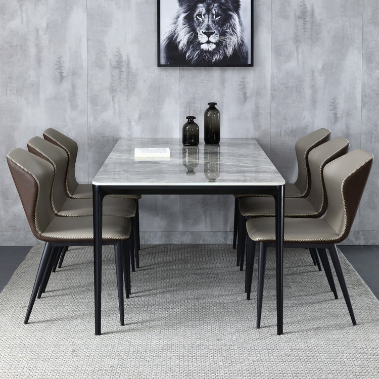 Modern Sintered Stone Table Set of 5/7 with Rectangle Table Dining Set with PU Leather  Chairs