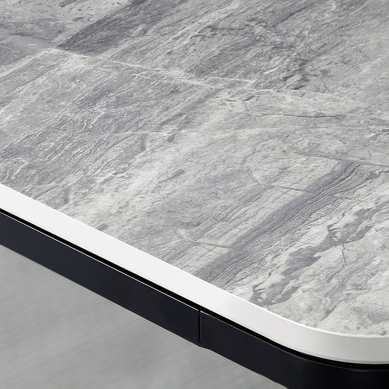 Modern Sintered Stone Table Set of 5/7 with Rectangle Table Dining Set with PU Leather  Chairs