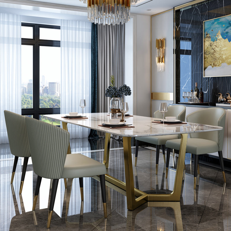 Glam Style Sintered Stone Dining Set with Traditional Height Table and Golds Trestle Base