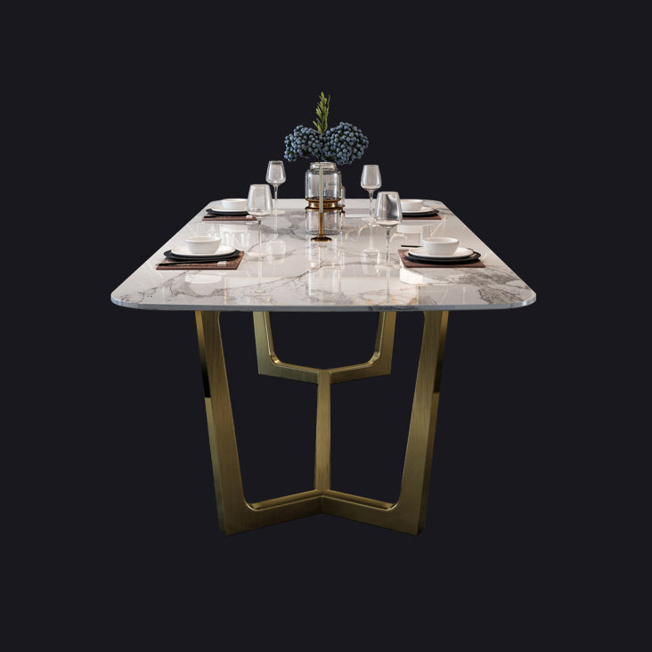 Glam Style Sintered Stone Dining Set with Traditional Height Table and Golds Trestle Base