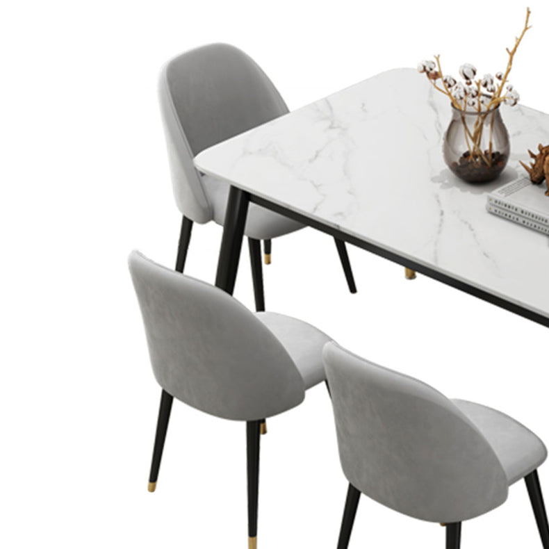 Contemporary Style Sintered Stone Dining Set with Traditional Height Table and 4 Black Legs Base