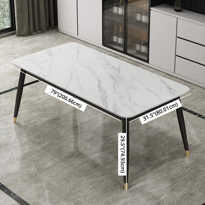 Contemporary Style Sintered Stone Dining Set with Traditional Height Table and 4 Black Legs Base