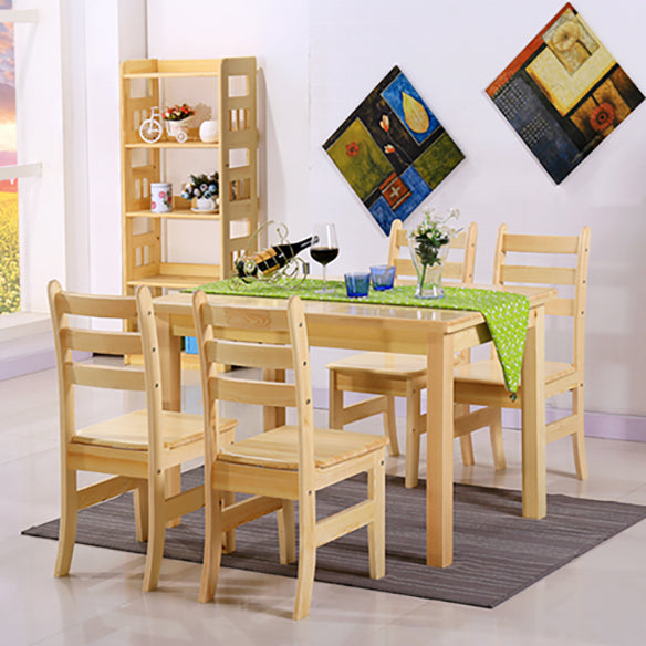 Modern Style Solid Wood Slate Dining Table Set Rectangular Formal Table with 4 Legs Base