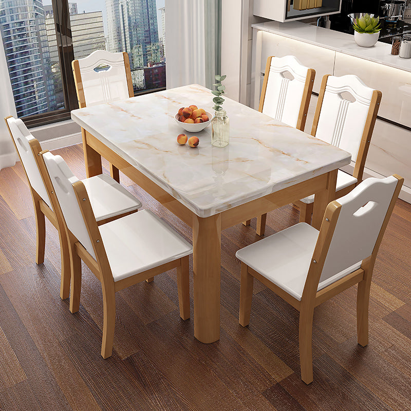 Minimalist Marble Dining Set with Rectangle Table White Dining Set with 4 Legs Base