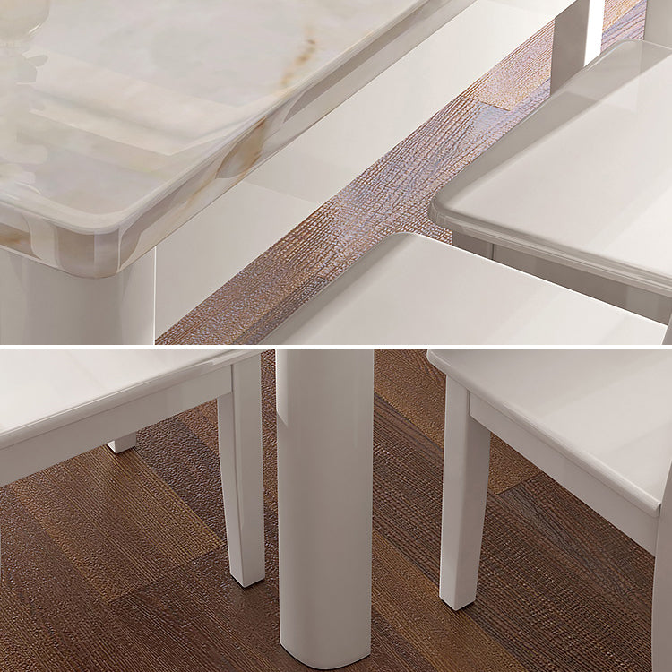 Minimalist Marble Dining Set with Rectangle Table White Dining Set with 4 Legs Base