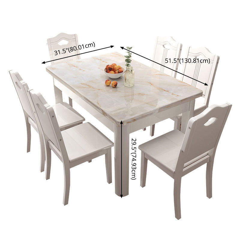 Minimalist Marble Dining Set with Rectangle Table White Dining Set with 4 Legs Base