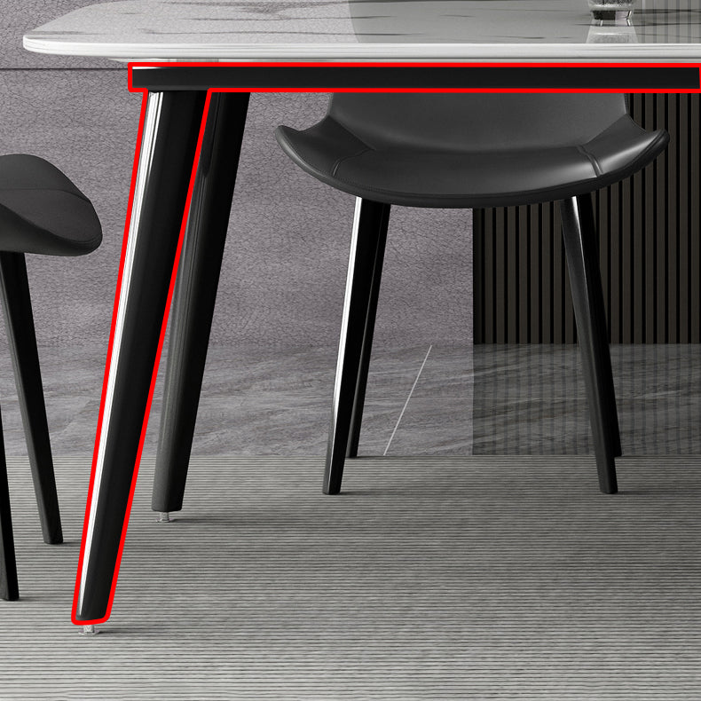 Contemporary Style Marble Dining Set with White Table and 4 Black Legs Base for Home Use