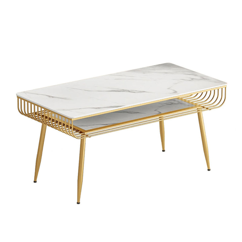 Contemporary Style Marble Table with White Table and 4 Gold Legs Base for Home Use