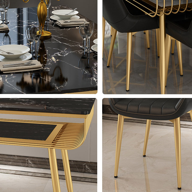 Contemporary Style Marble Table with White Table and 4 Gold Legs Base for Home Use