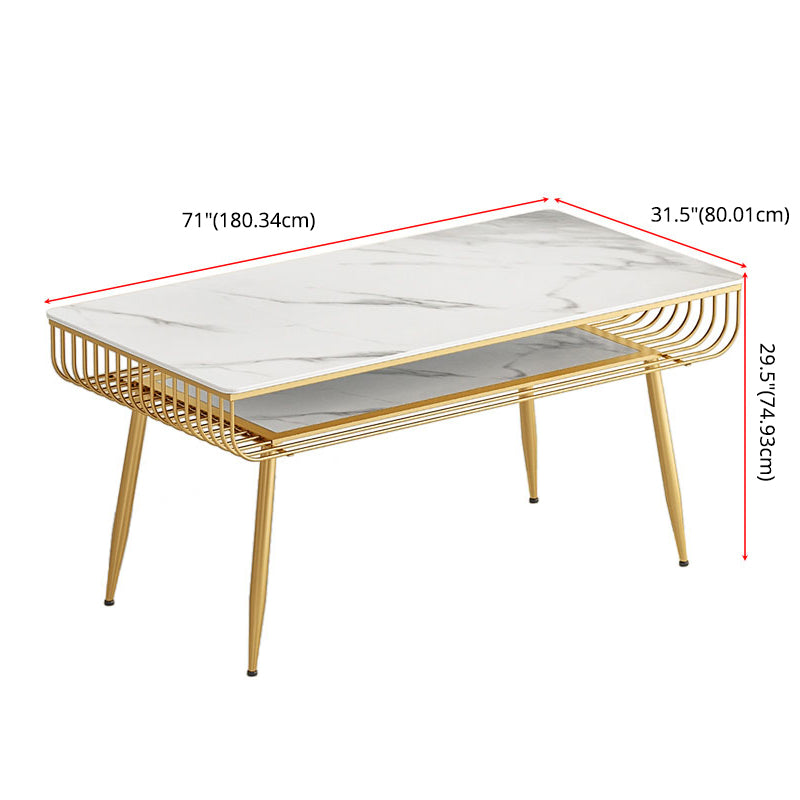 Contemporary Style Marble Table with White Table and 4 Gold Legs Base for Home Use