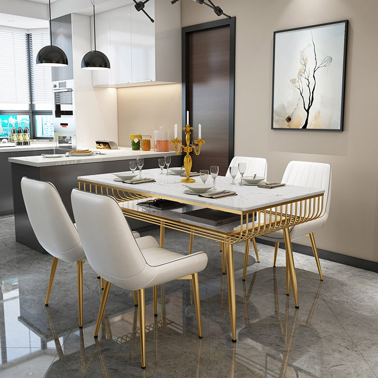 Contemporary Style Marble Table with White Table and 4 Gold Legs Base for Home Use