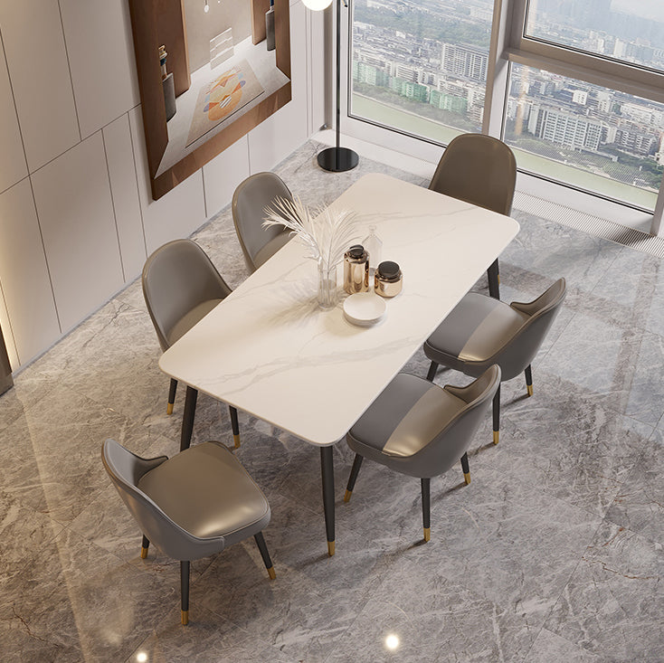 Modern Style Sintered Stone Dining Set with Standard Height Table and 4 Black Legs Base