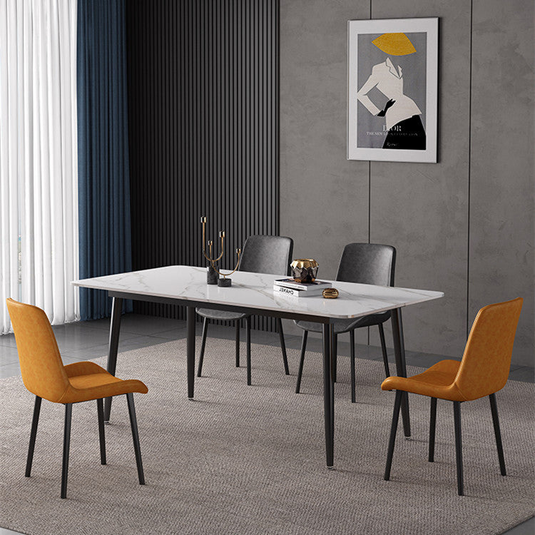 Modern sintered Stone White Dining Set con mesa rectangular y patas negras Juego de comedor