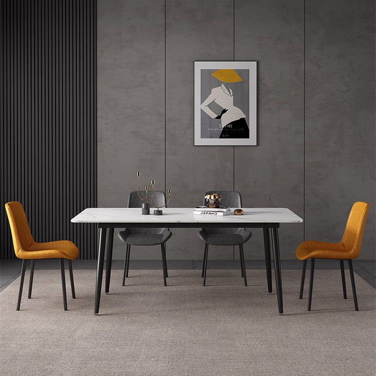 Modern sintered Stone White Dining Set con mesa rectangular y patas negras Juego de comedor