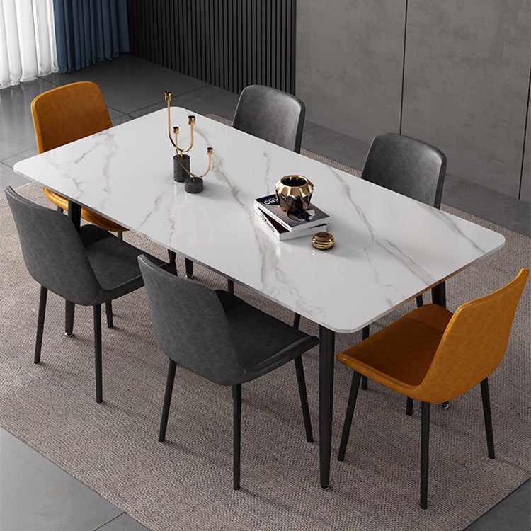 Modern sintered Stone White Dining Set con mesa rectangular y patas negras Juego de comedor