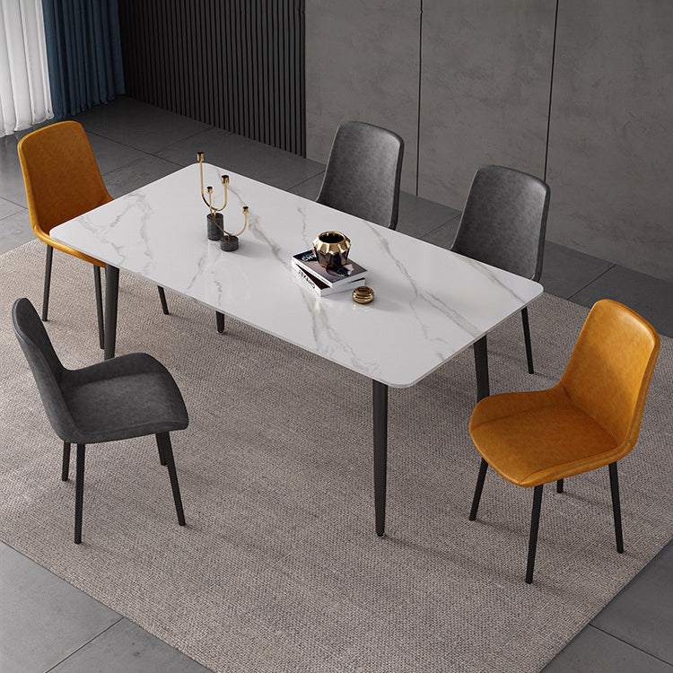 Modern sintered Stone White Dining Set con mesa rectangular y patas negras Juego de comedor