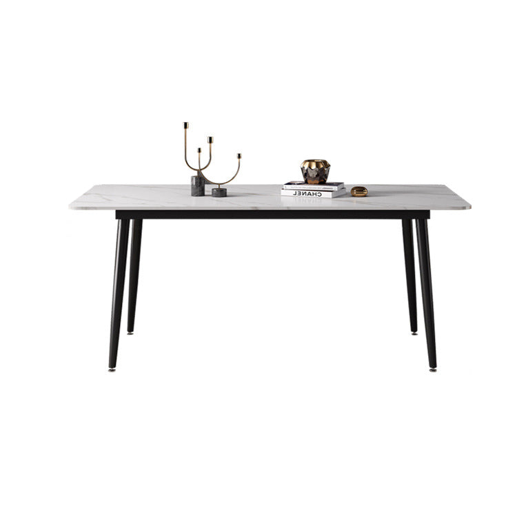 Modern sintered Stone White Dining Set con mesa rectangular y patas negras Juego de comedor