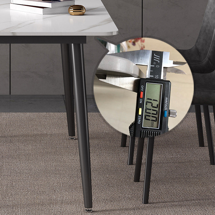 Modern sintered Stone White Dining Set con mesa rectangular y patas negras Juego de comedor