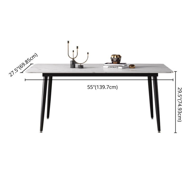 Modern sintered Stone White Dining Set con mesa rectangular y patas negras Juego de comedor