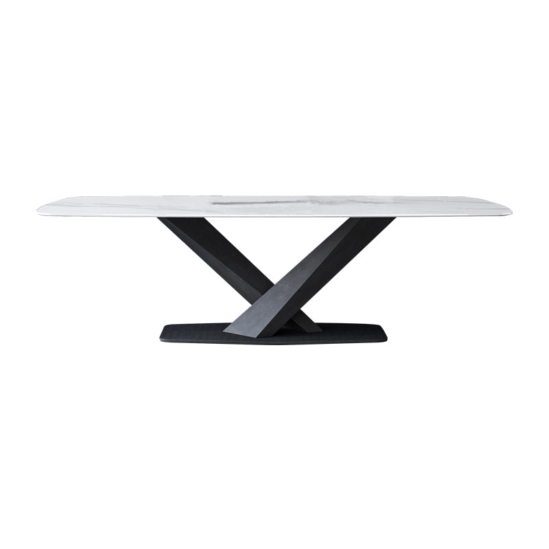 Modern Style Sintered Stone Dining Table with White Table and Black Trestle Base for Home Use