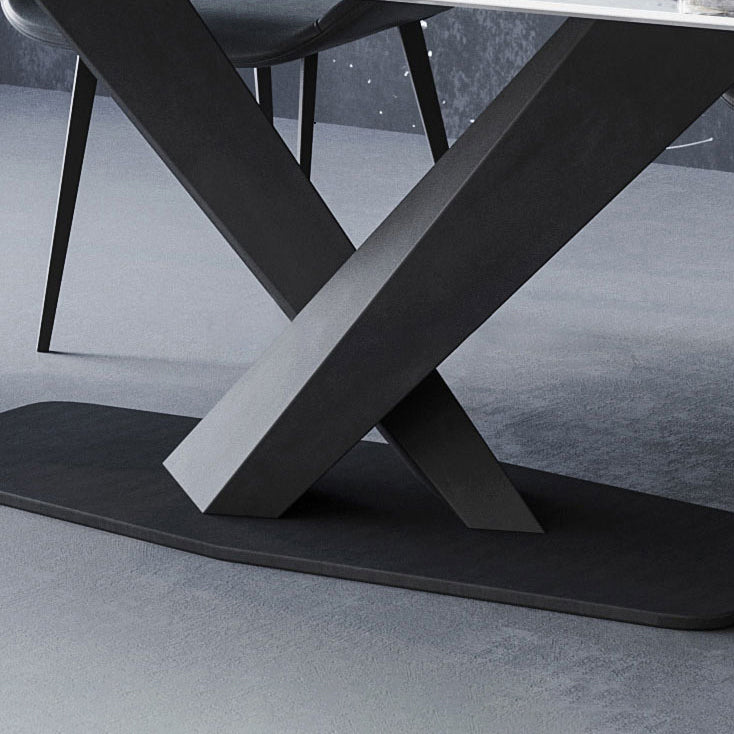 Modern Style Sintered Stone Dining Table with White Table and Black Trestle Base for Home Use