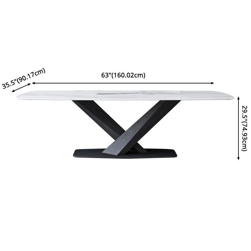 Modern Style Sintered Stone Dining Table with White Table and Black Trestle Base for Home Use