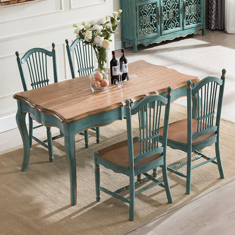 Traditional Wooden Dining Room Set Standard Height with Rectangle Top and Blue Base Dining Furniture