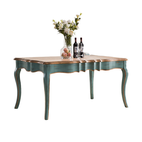 Traditional Wooden Dining Room Set Standard Height with Rectangle Top and Blue Base Dining Furniture