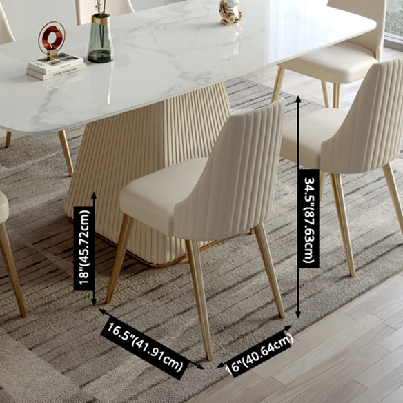 Minimalist Sintered Stone Dining Set for 4/6 Table Set of Metal Gold Base and PU Leather Chairs
