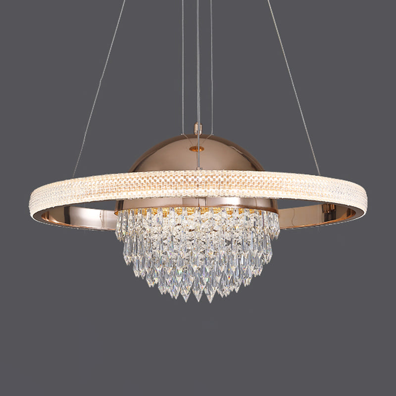 Gold Finish Globe Chandelier Modern Stylish LED Crystal Hanging Light in 3 Color Light