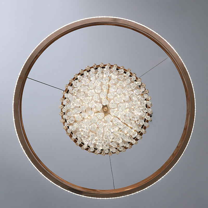 Gold Finish Globe Chandelier Modern Stylish LED Crystal Hanging Light in 3 Color Light