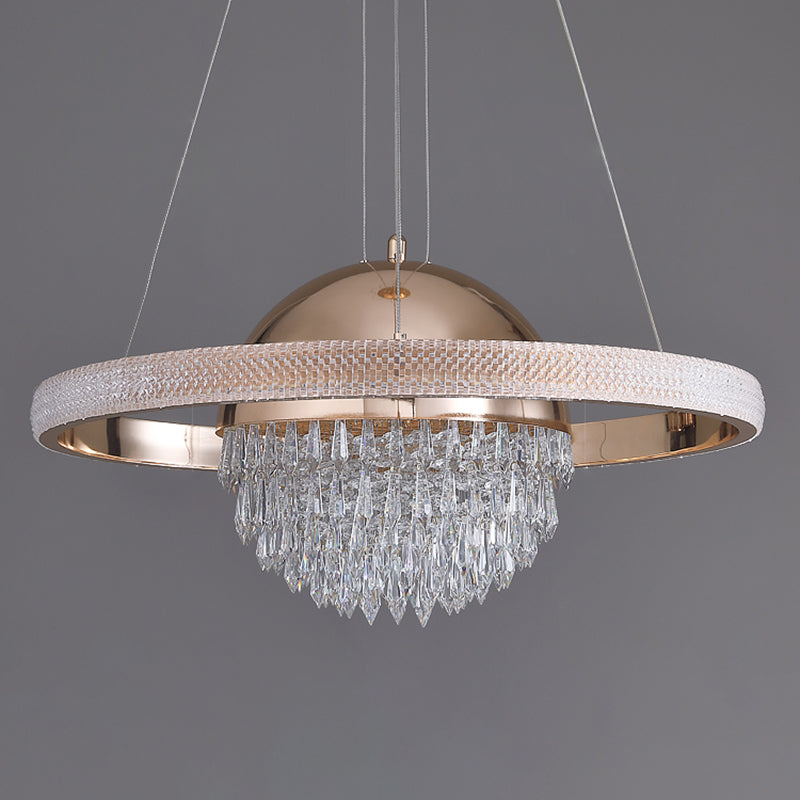 Gold Finish Globe Chandelier Modern Stylish LED Crystal Hanging Light in 3 Color Light