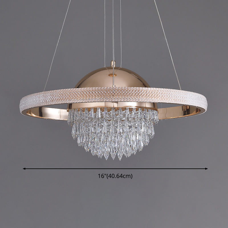 Gold Finish Globe Chandelier Modern Stylish LED Crystal Hanging Light in 3 Color Light