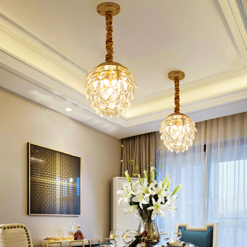 Modern 3-Light Pendant Lighting Gold Pinecone Small Chandelier with Crystal Shade