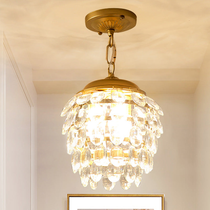 Modern 3-Light Pendant Lighting Gold Pinecone Small Chandelier with Crystal Shade