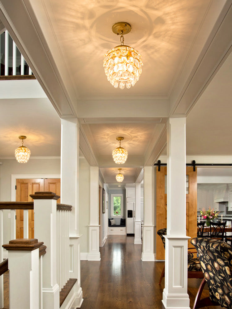 Modern 3-Light Pendant Lighting Gold Pinecone Small Chandelier with Crystal Shade